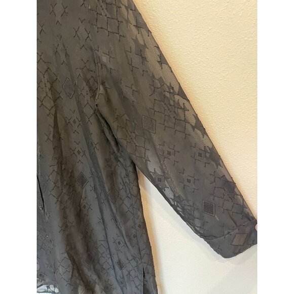 Chico's Button Up Collared Sheer Black Tunic Blouse Large Lagenlook Witchy - Picture 3 of 9
